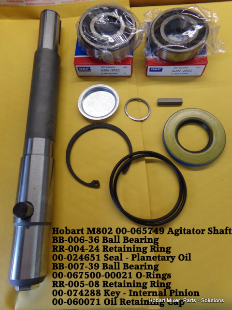 Hobart M802 Mixer Agitator Shaft Repair Kit Shaft w-Pin 65749-00-024651 Oil-Seal-BB-007-39 Lower Bal